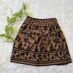 【J.PRESS】 レディース フレアスカート (S) 花柄 ブラウン 可愛い