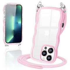 ✨iPhone15Pro ストラップ カバー 肩がけ 紐付き 薄型 軽量 ピンク