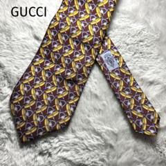 GUCCI グッチ 総柄 イタリア製 シルク ネクタイ メンズ えんじ色