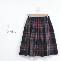 【オニール/O'NEIL】　プリーツチェックスカート　ブラック　黒　膝丈　M