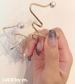 862アシメ2wayピアス アシンメトリー ゴールド パール風キャッチ