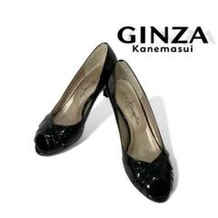 【銀座かねまつ】パンプス フラットシューズ レザー ストラップ 極美品 23.5 おすすめ 銀座かねまつ- ストラップ付きフラットパンプス 23.5cm