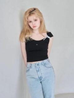 andmary Tina ribbon tops black
