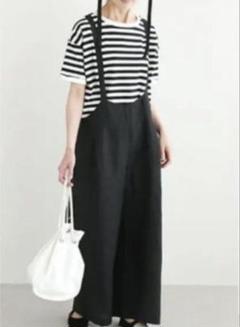 blue willow ⿻ コットン サルエル サロペットパンツ 黒 タック 春 blue willow ⿻ コットン サルエル サロペットパンツ 黒 タック