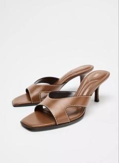 スペイン発送 ZARA ステッチヒールサンダル 上品カジュアル 新作 スペイン発送 ZARA メタリック効果のある細ヒールサンダル 限定