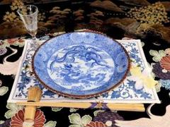 伊万里 染付 印判 鳳凰に龍の図 7寸皿 E625AS-fbrc - メルカリ