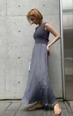 FRAY I.D ワッシャープリーツニットコンビワンピース　グレー