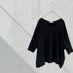 3535【ベアトリス】変形カットソー　Tシャツ　七分袖　黒　３４