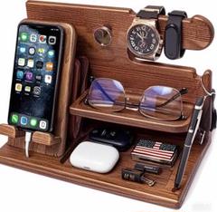 誕生日プレゼント 男性 木製スマホスタンド 父の日プレゼント デスクオーガナイザ