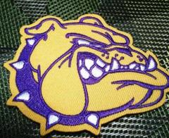 《黄紫US猛犬顔》闘魂◆US猛犬　ブルドッグBulldog刺繍ワッペン◇アメフト