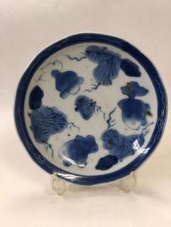 古伊万里　金魚図柄　染付　皿　骨董品　古物　磁気皿　明治期