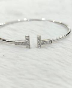 極美品Tiffany& Co ダブルTホワイトゴールド満ダイヤブレスレットです