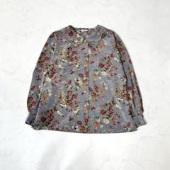 ヴィンテージ 古着 レトロ 花柄 ブラウス フリル襟 グレー 日本製