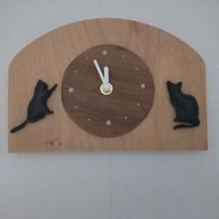 猫のシルエット 木製掛け時計