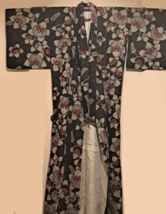 着物　黒　小紋　袷　鹿の子橘　Lサイズ　洗える　ボヌールセゾン