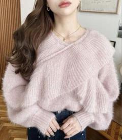 【新品未使用】moment+ キャットヤーンクロスフリルニットプルオーバーのサムネイル