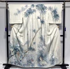 D177 訪問着阿部武落款ライチョウ正絹着物袷しつけ糸付き未使用