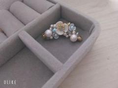 紫陽花とパールのイヤーカフ
