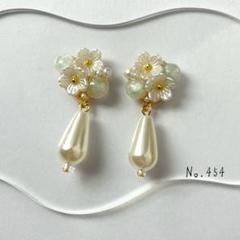 No.454 ハンドメイド　フラワー　カボション　パールピアス　イヤリング