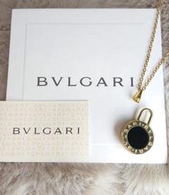 【正規 未使用】BVLGARI ロゴ刻印 黒×金チャーム/ネックレスチェーン