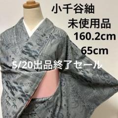 小千谷紬 正絹 流水に橋 広衿 袷 着物 T-3041