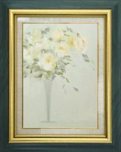 メルカリ 絵画　絵 額付( 青緑＋金色の枠 )油絵　uF6-113302　花 メルカリ 絵画 絵 額付( 青緑＋金色の枠 )油絵 uF6-113302 花