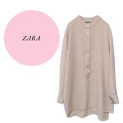 【ザラ】ZARA♡オーバーサイズ♡ノーカラー♡ロングシャツ♡被りタイプ【XS】