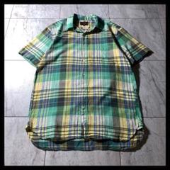 BEAMS PLUS インディアンマドラス チェック シャツ 半袖 緑 黄色 M