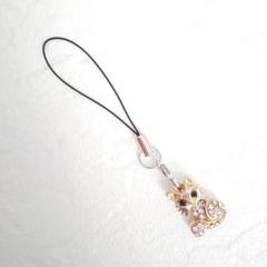 ハンドメイド】携帯ストラップ♪F29(ガラケー用猫のチャームキーホルダー金の猫)