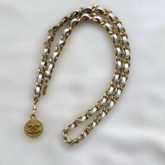 CHANELベージュ レザー ベルト ゴールドチェーン Chanel 11A Gold Quilted Leather CC Belt ○ Labellov ○ Buy
