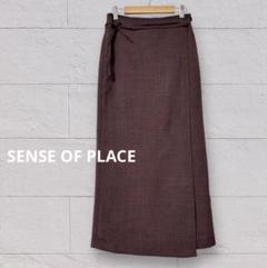 SENSE OF PLACE リネンライク ラップスカート　ブラウン　ロング　M