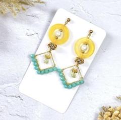 ピアス　イヤリング　ターコイズ　イエロー　パール　ワイヤー　ハンドメイド