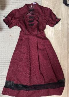 axes femme kawaii チャイナ釦ジャガードワンピース　ワイン　M