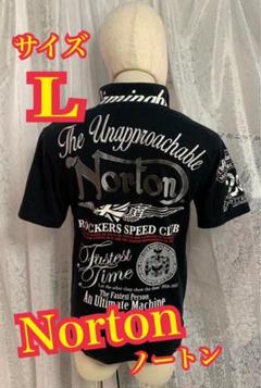 Norton ノートン　半袖　ポロシャツ バイカー　刺繍デカロゴ　黒　Lサイズ