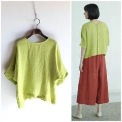 美品 ✨パラスパレス リネントップス 染め加工 2023 サイズ0 ナチュラル 美品 パラスパレス リネントップス 染め加工 オレンジ系 サイズ0