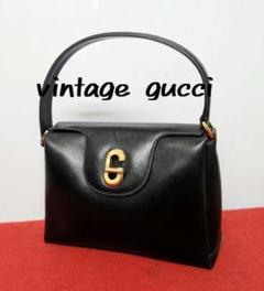 美品 極上!gucci ターンロックレザーハンドバッグ オールドグッチ ブラック