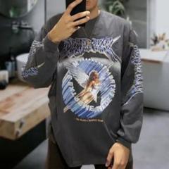 新品 メンズ レトロ エンジェル 天使 ロンT グレー XL ストリート