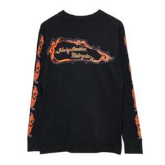 90s ハーレーダビッドソン　ビンテージ長袖Tシャツ　ロンT ファイアーパターン