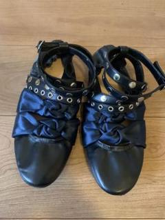 ZARA リボン スタッズ バレエシューズ ブラック 38