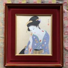 額装　作者名あり、日本画　美人画　絵画 日本画 美人画 日展作品 昭和