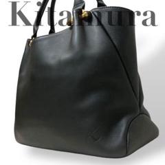 【美品】キタムラ　トートバッグ　オールレザー　ブラック　ロゴ型押し　肩掛け