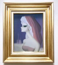 【新春売り】人物画　油絵　東郷青児　婦人像　大型絵画　額付き　手描き　肉筆 新春売り】人物画 油絵 東郷青児 婦人像 大型絵画 額付き 手描き