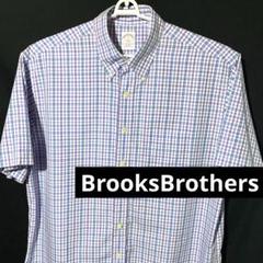 BrooksBrothers M L 半袖 柄 総柄 チェック 紫 シャツ