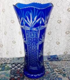 花瓶　キリコ花瓶　キリコガラス　大きめ花瓶　上品ブルー　（V-26） compass1689812776.jpg