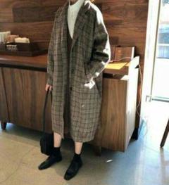 韓国 ファッション レディース グレンチェック チェスターコート ロングコート