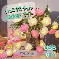 ★✨お得✨★USB　イルミネーションライト　ローズ　薔薇　6ｍ　ピンク×白