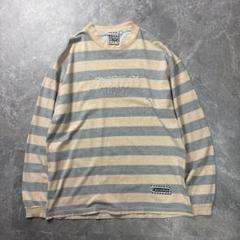 unknown〈ボーダーロングTシャツ 刺繍 グレー×うすだいだい色 M〉