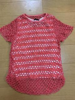 Candy Striper コーラルピンク メッシュ 穴あき 重ね着 Tシャツ