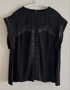 【美品】NINE レースカットソー　フレンチスリーブ　トップス　シフォン　黒