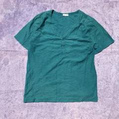 00's vintage 半袖Tシャツ グリーン 緑 Ｖネック ボタン L